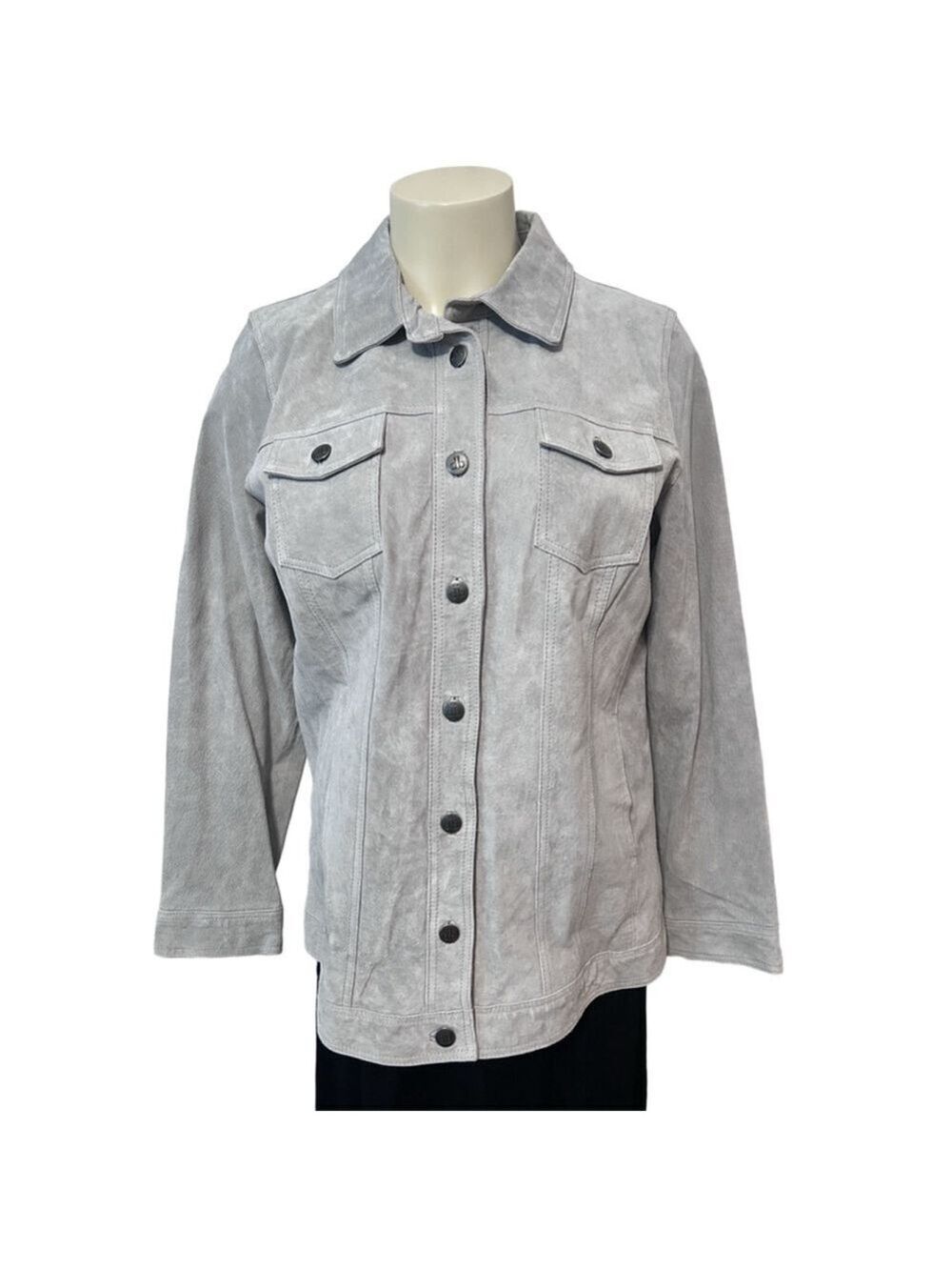 Dennis Basso Gray 100% Leather Button Front Jacket Medium NWT